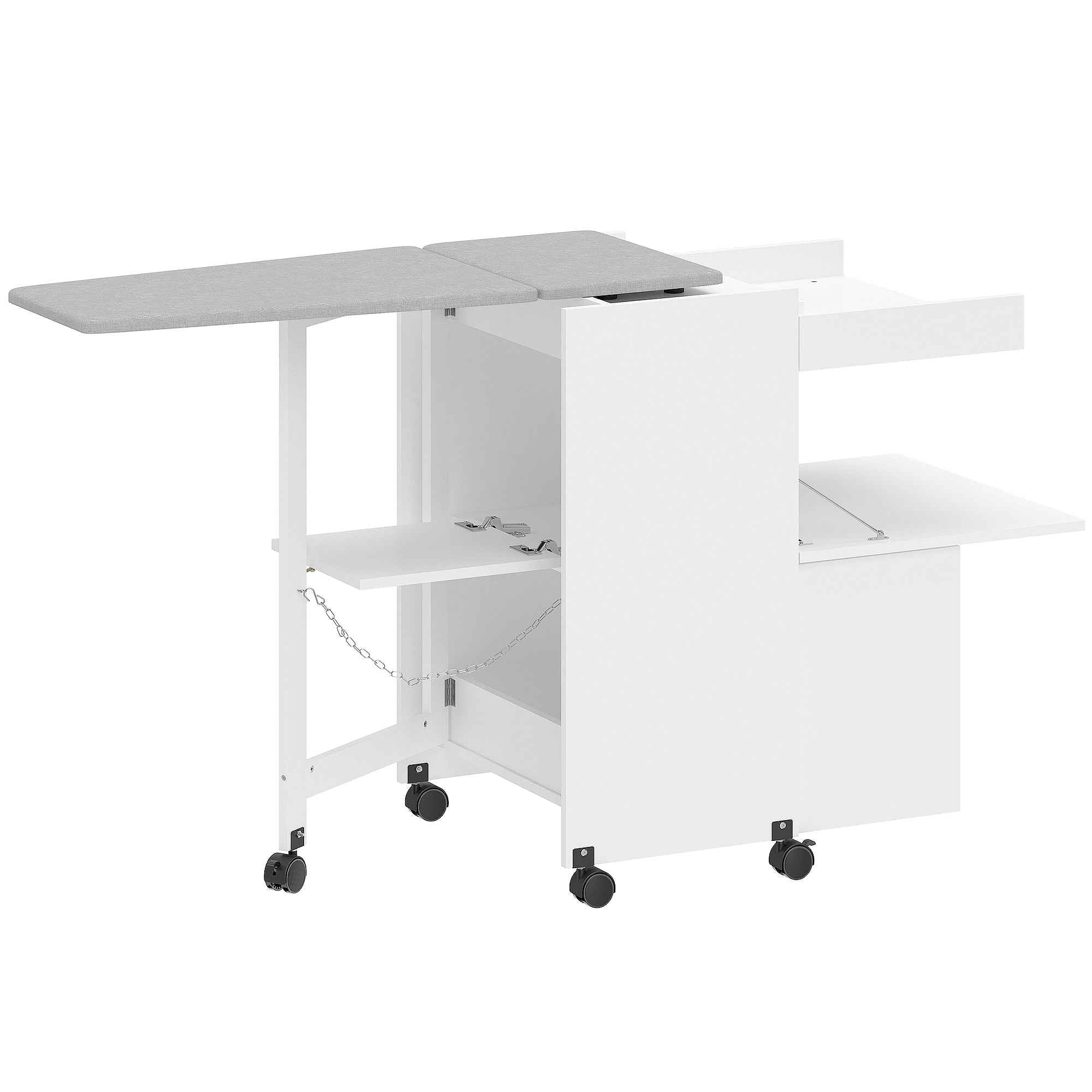 Folding Ironing Board with Storage, Space-Saving, White