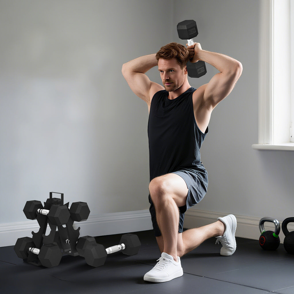 SPORTNOW Gym Dumbbell Set with Metal Stand and Non-Slip Grip, 2x4kg, 2x6kg, 2x8kg, Black