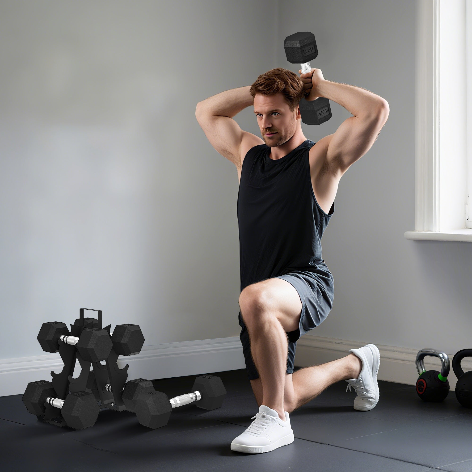 SPORTNOW Gym Dumbbell Set with Metal Stand and Non-Slip Grip, 2x4kg, 2x6kg, 2x8kg, Black