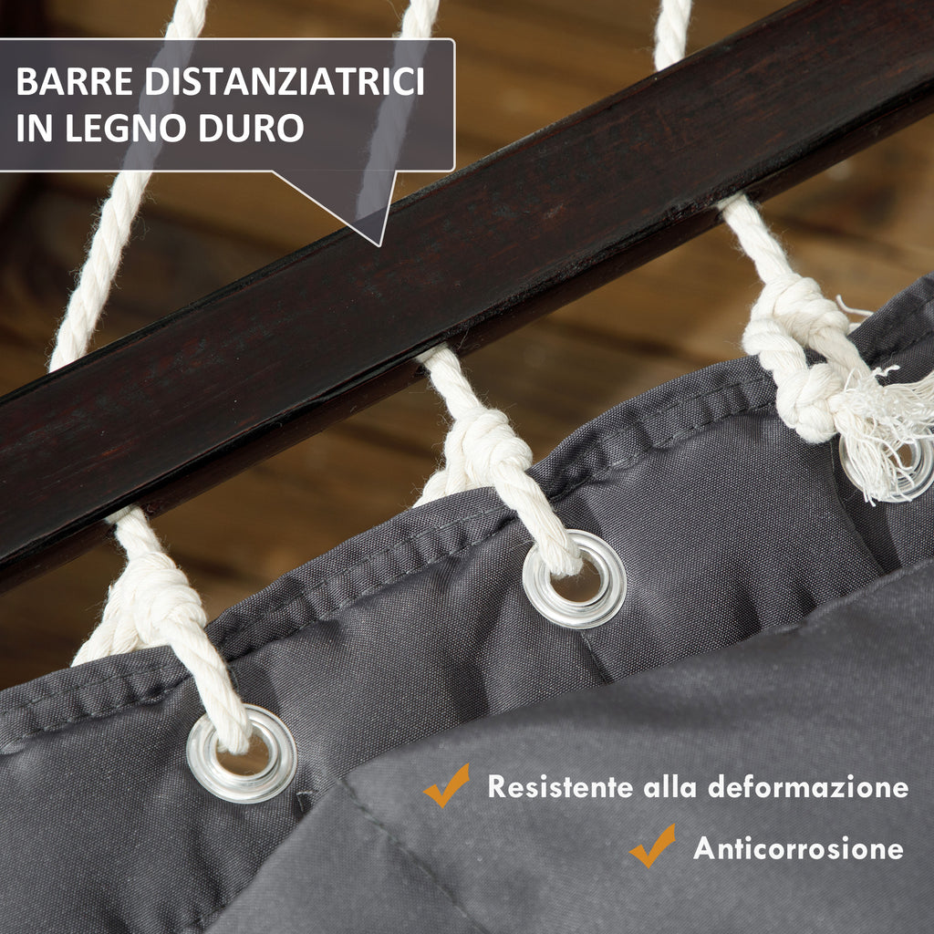 Portable Garden Hammock with Integrated Cushion, in Cotton, Polyester and Steel, 368x93x110 cm, Dark Gray