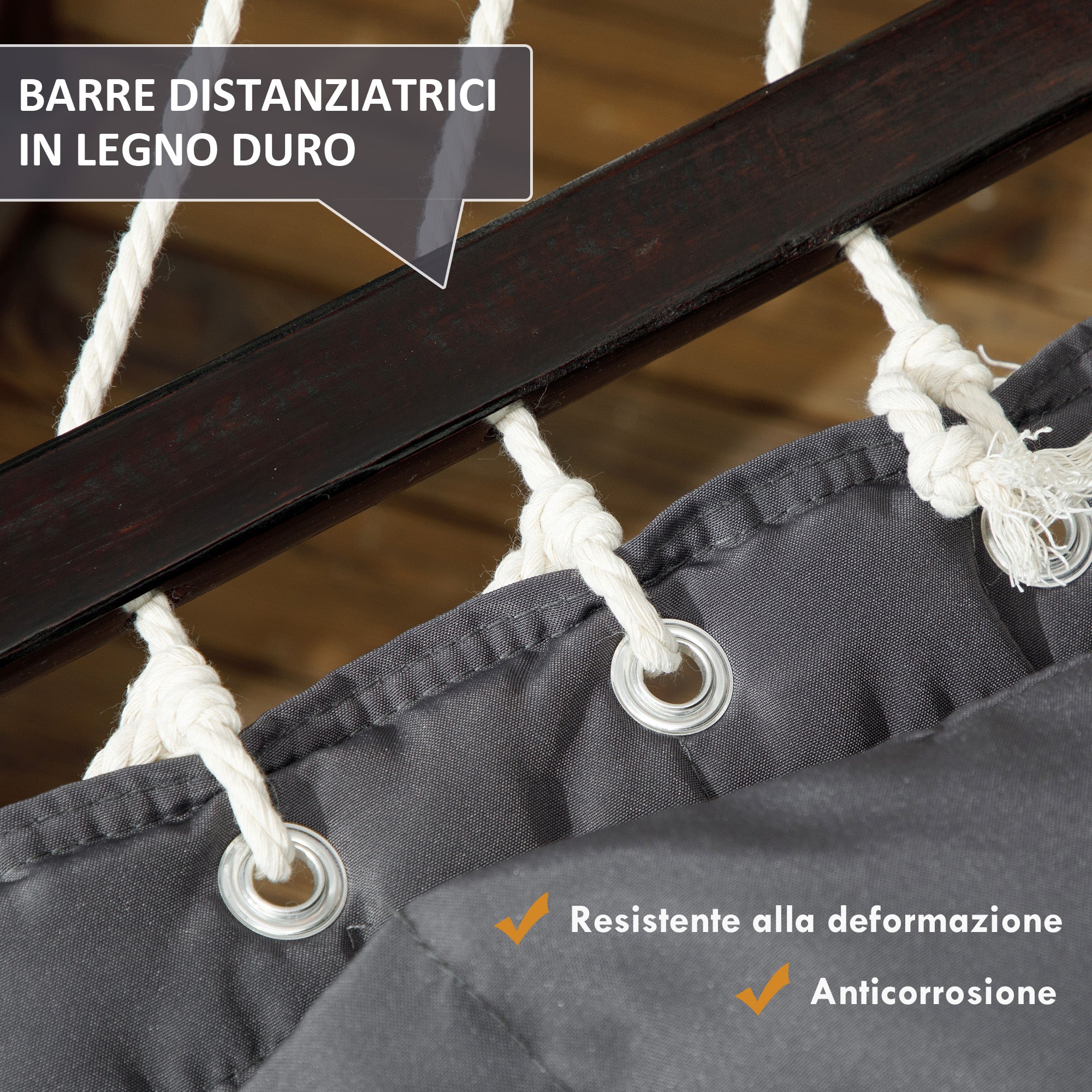 Portable Garden Hammock with Integrated Cushion, in Cotton, Polyester and Steel, 368x93x110 cm, Dark Gray