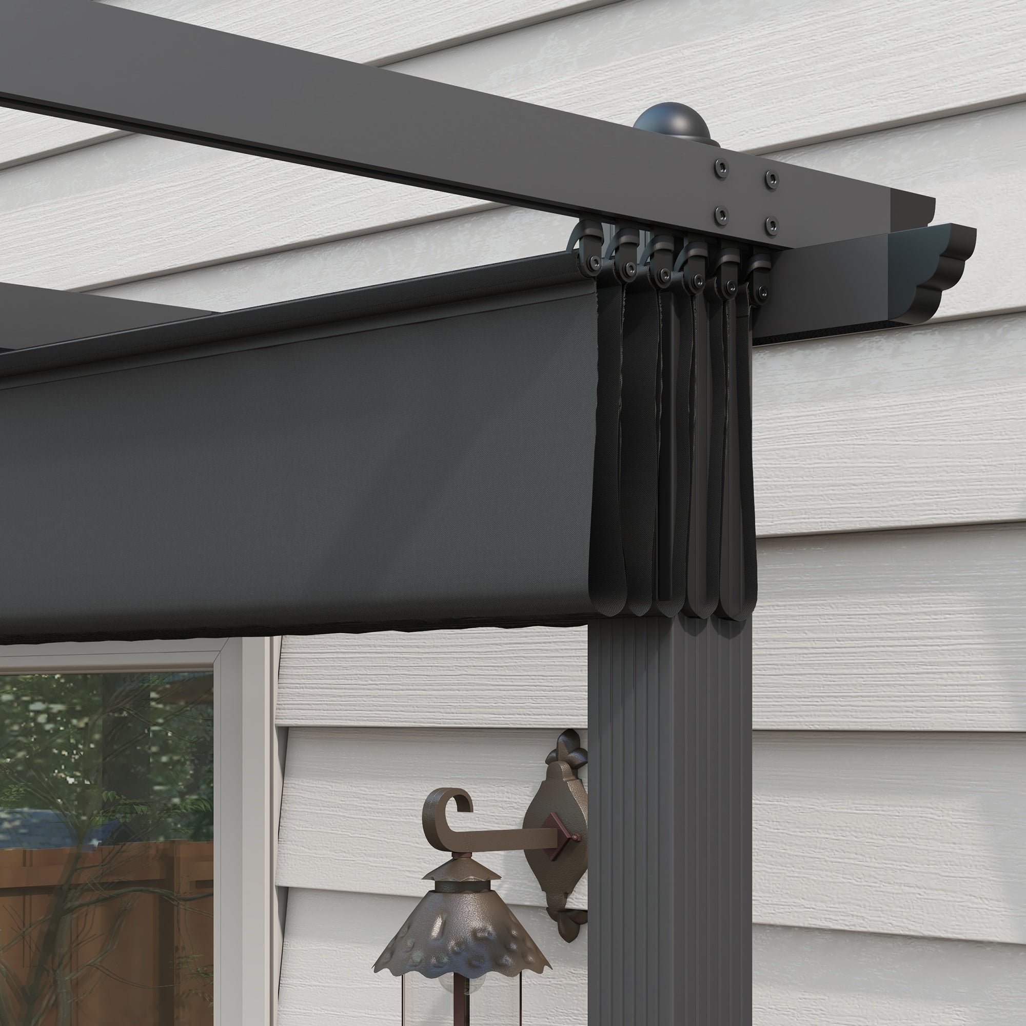 Pergola Gazebo 4x3 m with 8 Drainage Holes, in Aluminium, Metal and Polyester, Dark Gray - Borgè
