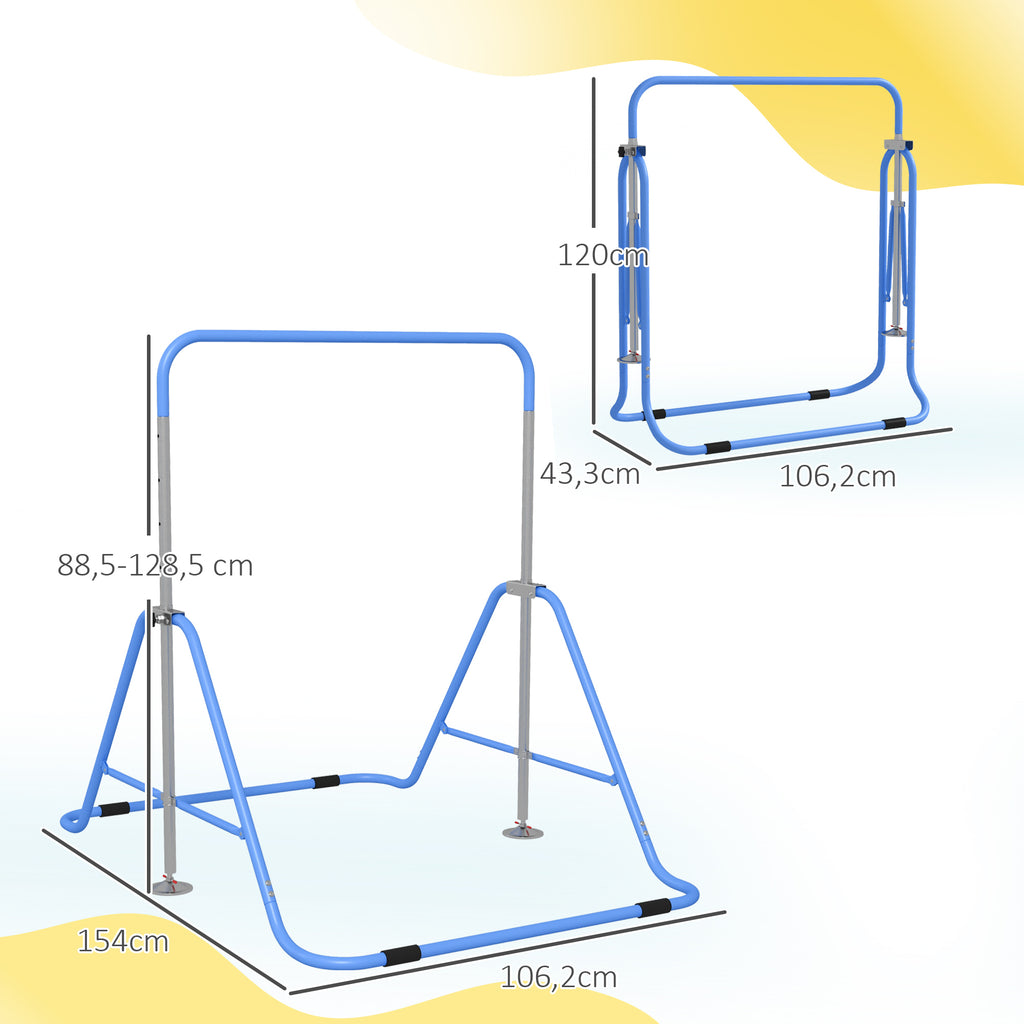 HOMCOM Gymnastics Bar for Children Ages 3+ with 5-Level Adjustable Height, Steel, Blue