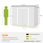 Tool Shed with Sloped Roof, 2 Entrances and Air Intakes, in Galvanized Steel, 213x130x172 cm, Gray