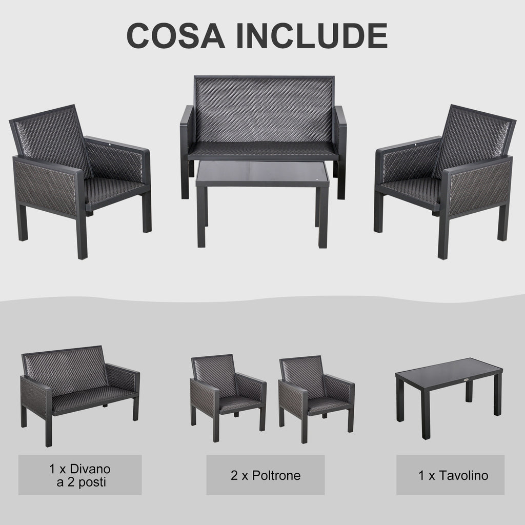 Garden Lounge Set with Outdoor Sofa and Coffee Table, Synthetic Rattan Garden Furniture, 4-Piece Set, Grey