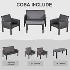 Garden Lounge Set with Outdoor Sofa and Coffee Table, Synthetic Rattan Garden Furniture, 4-Piece Set, Grey