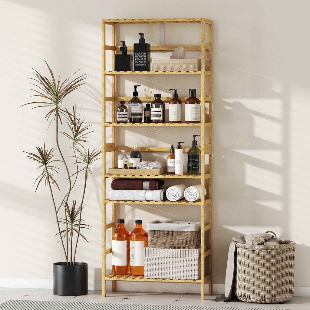 HOMCOM 6-Tier Bamboo Bookshelf with Adjustable Shelves, 60x26x161cm, Natural Wood