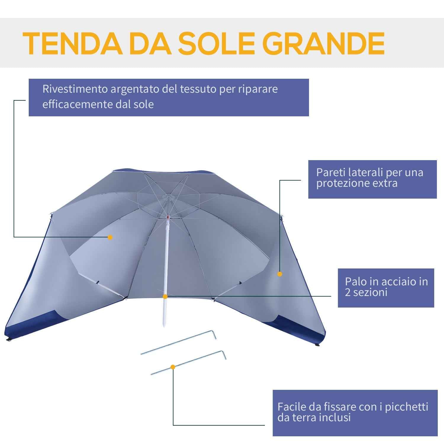 Outsunny 2-in-1 Parasol Tent with UV 50 Protection, Polyester and Iron, 2x2.2 m, Blue