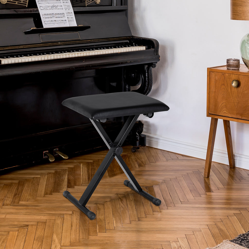 Piano Bench Padded Height Adjustable Foldable Non-Slip, Black, 39x29x47cm