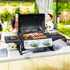 Portable Gas Grill with 2 Burners and Lid with Thermometer, Black