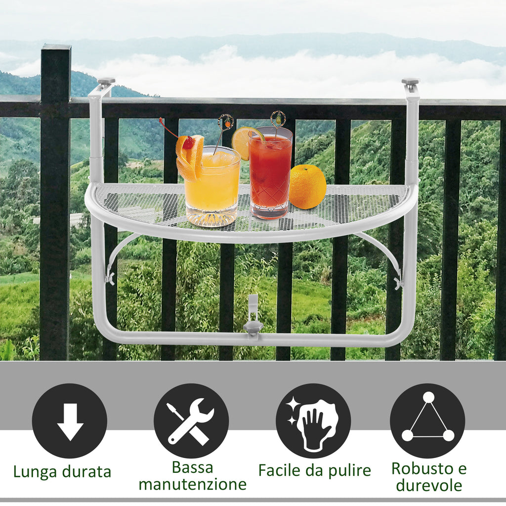 Folding Railing Table with 3 Adjustable Heights in Metal, 60x45x50cm, White