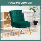 Velvet Lounge Chair with Padded and Quilted Seat with Buttons, 60x66x79 cm, Green
