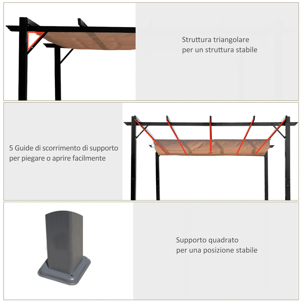 DAISY | Gazebo Garden Pergola 3x4m with Polyester Fabric and Aluminum Frame, Gray and Brown
