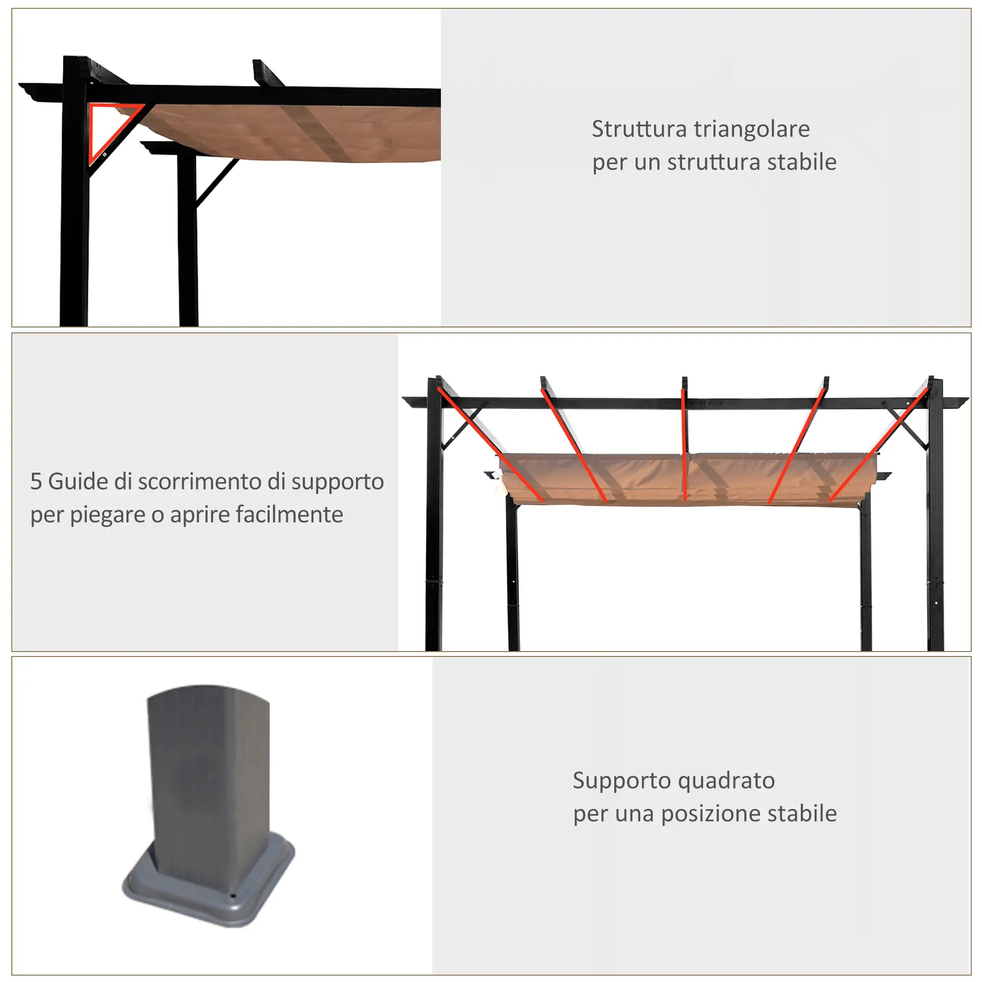DAISY | Gazebo Garden Pergola 3x4m with Polyester Fabric and Aluminum Frame, Gray and Brown