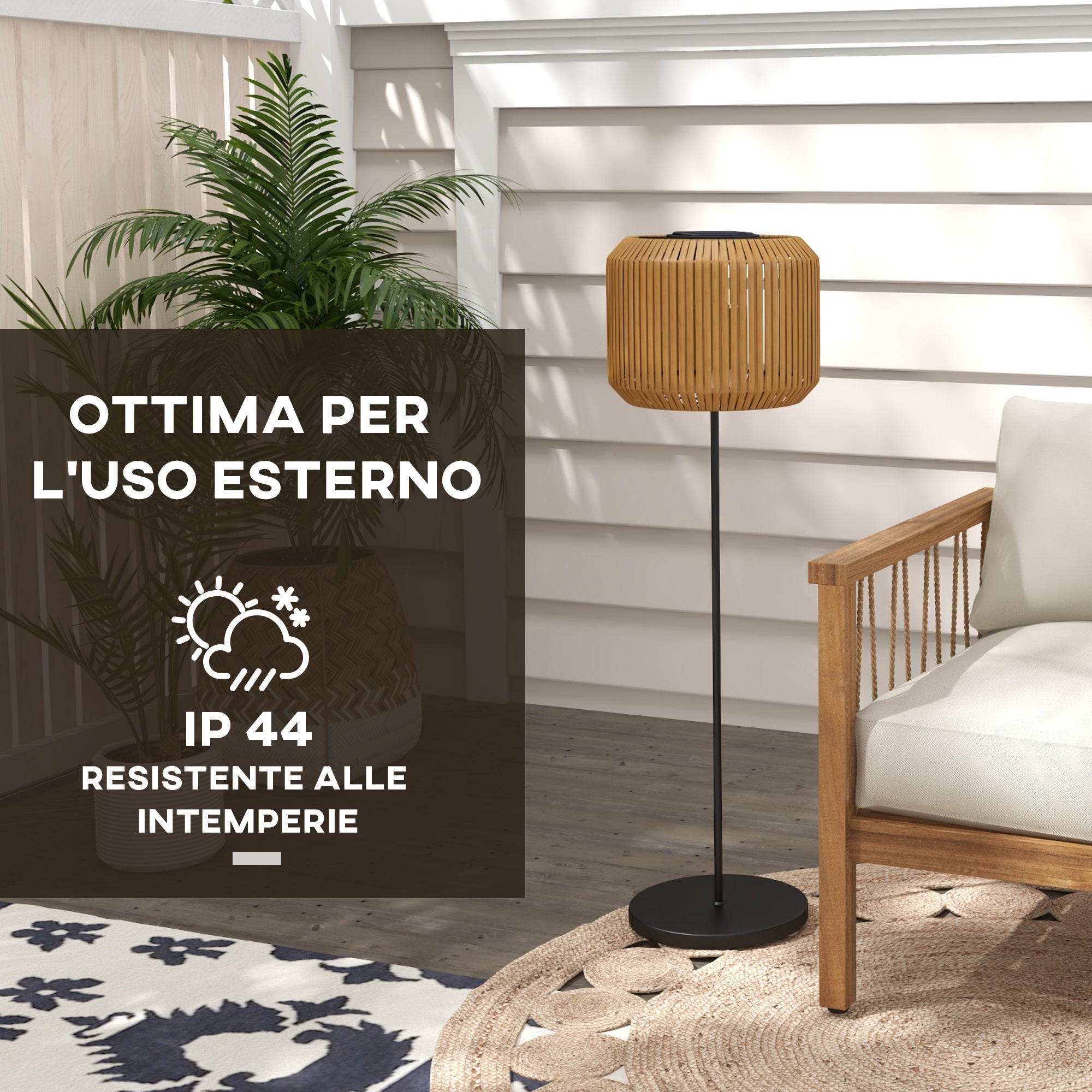 Solar Garden Lamp with LED Lighting, in Steel and PE Rattan, Ø34x130 cm, Yellow