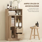 Space-Saving Slim Bathroom Cabinet with 2 Drawers, Shelves and Cabinet, 50x25x100 cm, Natural Wood