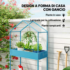 Outsunny 2-Tier Metal House Plant Stand with Hook, 75x35x150cm, Blue and Green