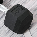15 kg Hexagonal Dumbbell with Non-Slip Grip, Steel and Rubber, Ø15.5 x 33.6 cm, Black