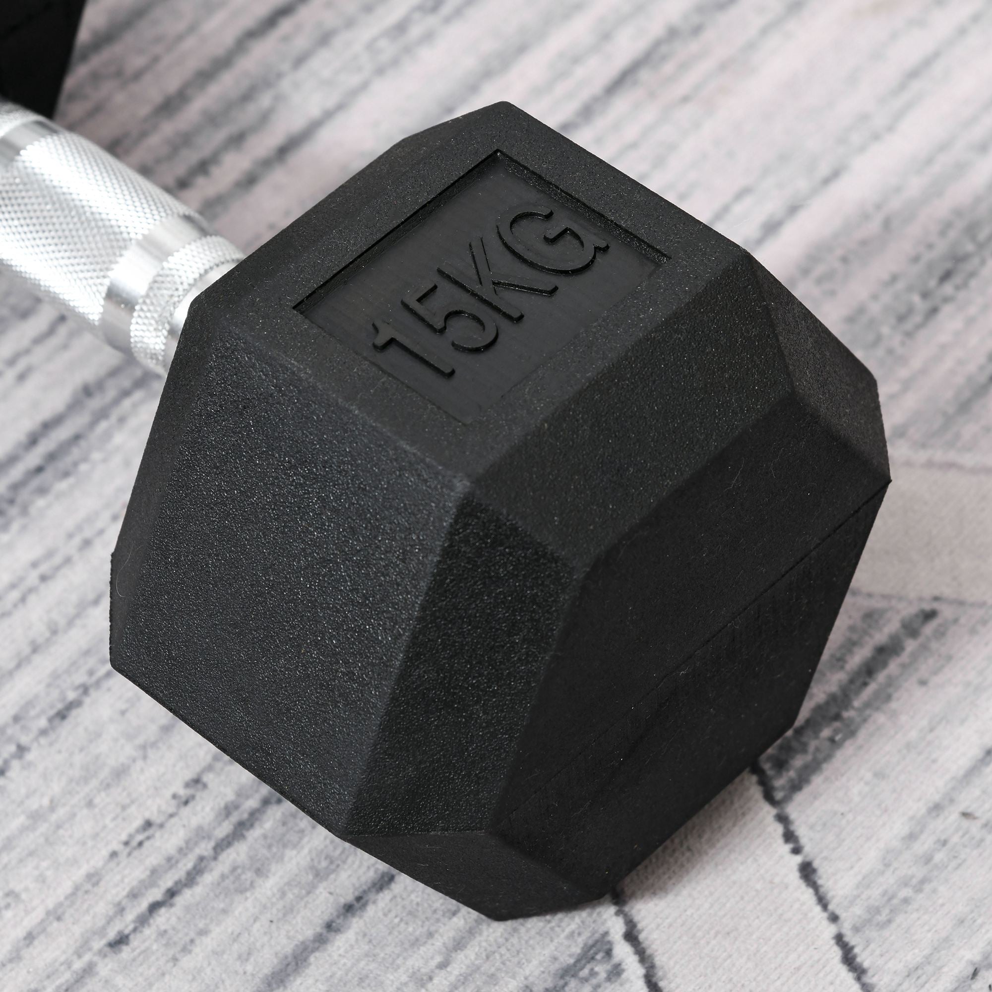 15 kg Hexagonal Dumbbell with Non-Slip Grip, Steel and Rubber, Ø15.5 x 33.6 cm, Black