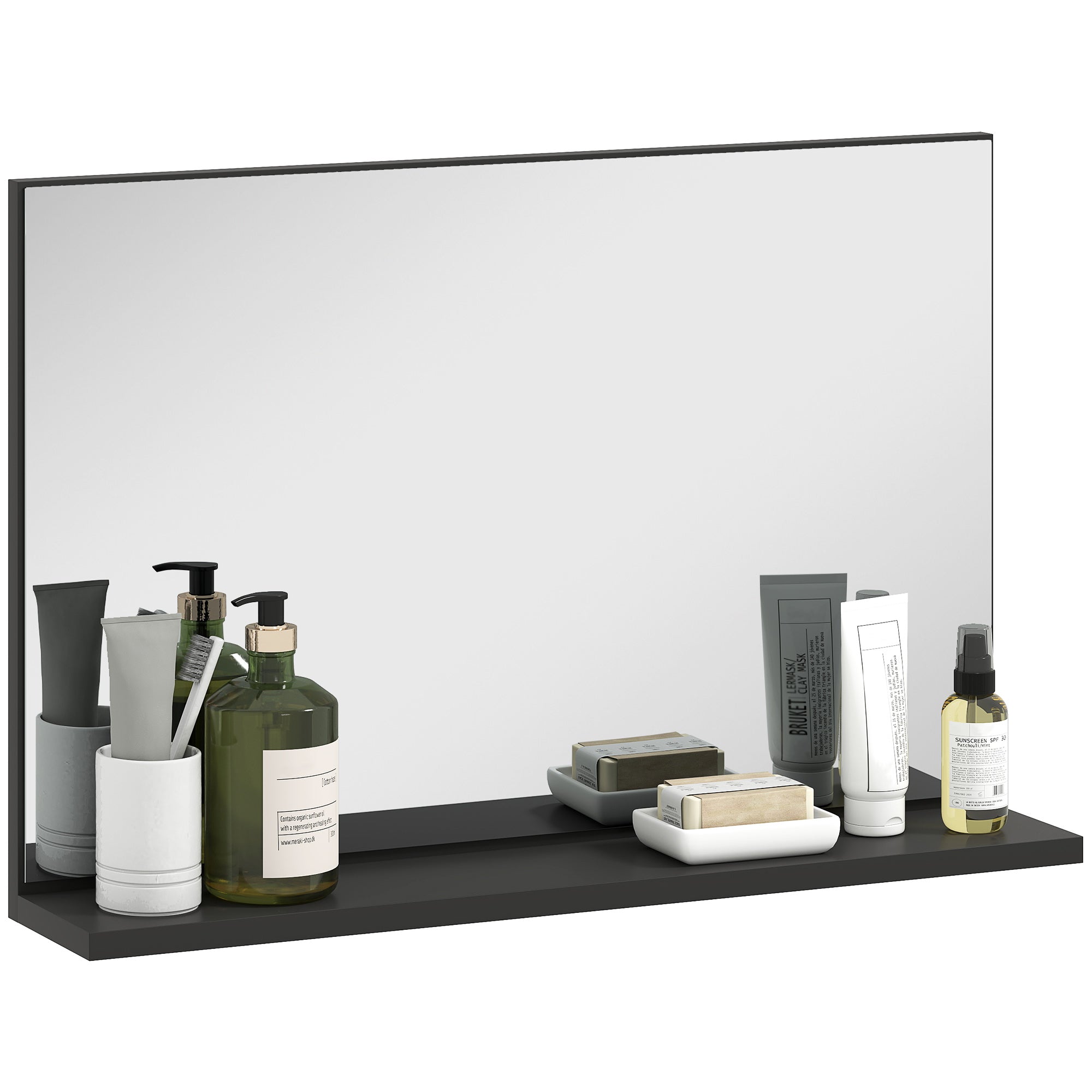 Wall-Mounted Bathroom Mirror with Shelf, Modern and Multipurpose Design, 60x12x40 cm, Black