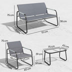 Outsunny 4-Piece Garden Set with 2-Seater Sofa, 2 Chairs and Coffee Table, Grey Metal Frame