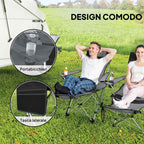 Outsunny Set of 2 Folding Camping Chairs with Footrest and Cup Holder, 82x50/100x88 cm, Grey