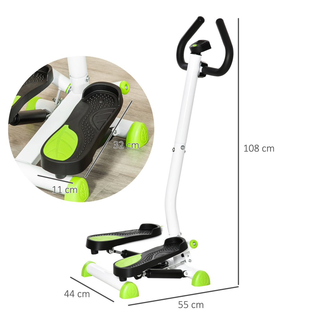 Stepper with Handlebar, Non-Slip Pedals and LCD Monitor, in Steel and ABS, 55x44x108 cm, White Black and Green