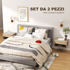 HOMCOM Set of 2 Modern Floating Bedside Tables with Drawer and Open Compartment, 37x32x21 cm, Natural Wood