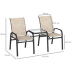 2 Seater Garden Bench with Armrests, High Backrest and Low Central Glass Table, Brown and Black