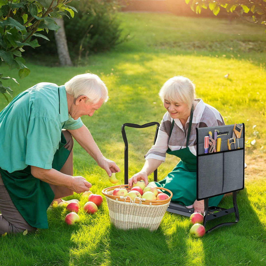 Outsunny 2-in-1 Steel Kneeling Chair with Storage Bag and EVA Cushion, 58x28x49 cm, Grey and Black