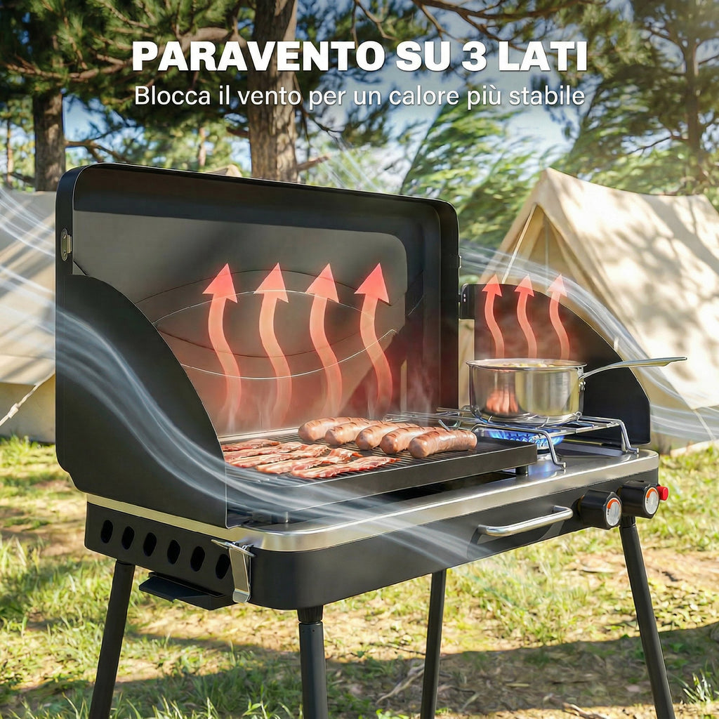 Outsunny 2-in-1 Portable Propane Gas BBQ with Grill and Stove, 7KW, Black