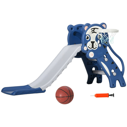 Children's Slide 18-36 Months with Lateral PE Basketball Hoop, 133x60x70 cm, Blue and Grey