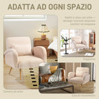 Modern Living Room Armchair in Teddy Fabric with Removable Lumbar Cushion, 77x77x83 cm, Beige