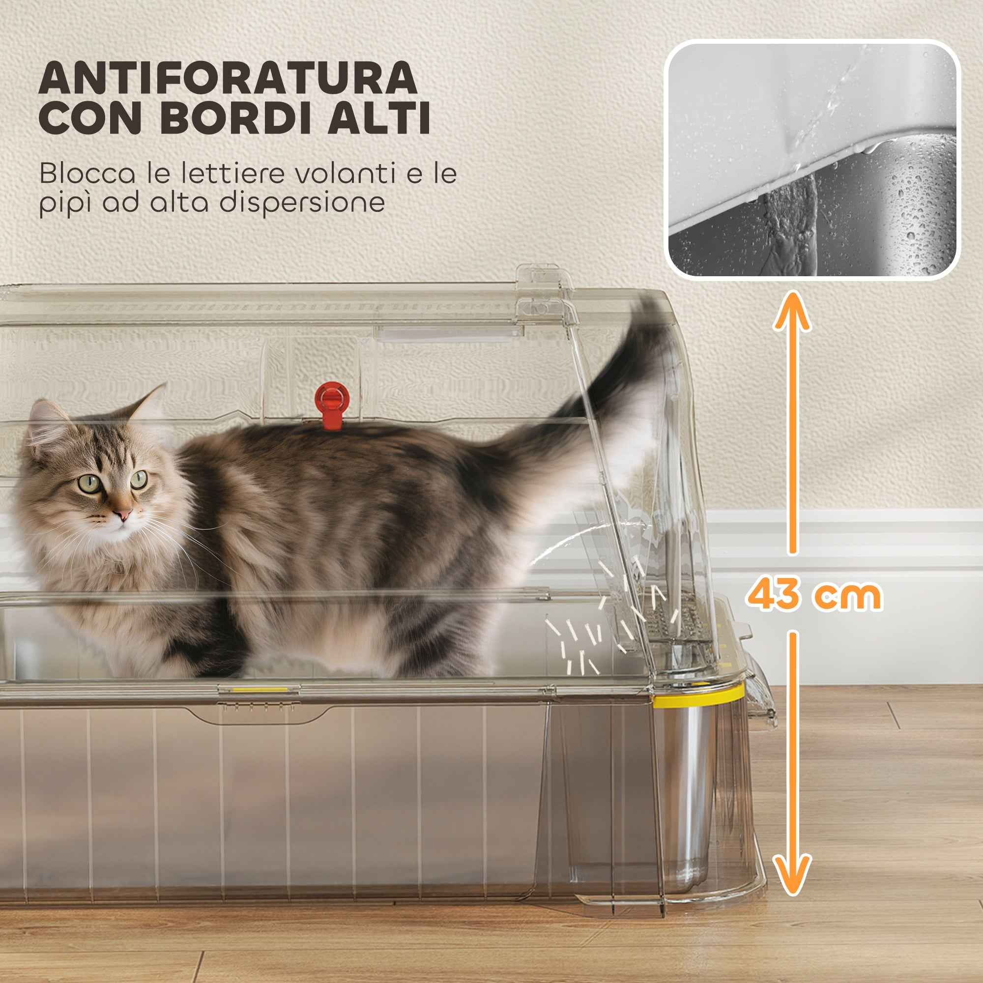 PawHut 80L Enclosed Cat Litter Box with Removable Tray, ABS and Stainless Steel, 63x43x43 cm, Light Grey