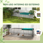 Pawhut for outdoor and interior rabbits with steel roof, 220x85x70cm, green - Borgè
