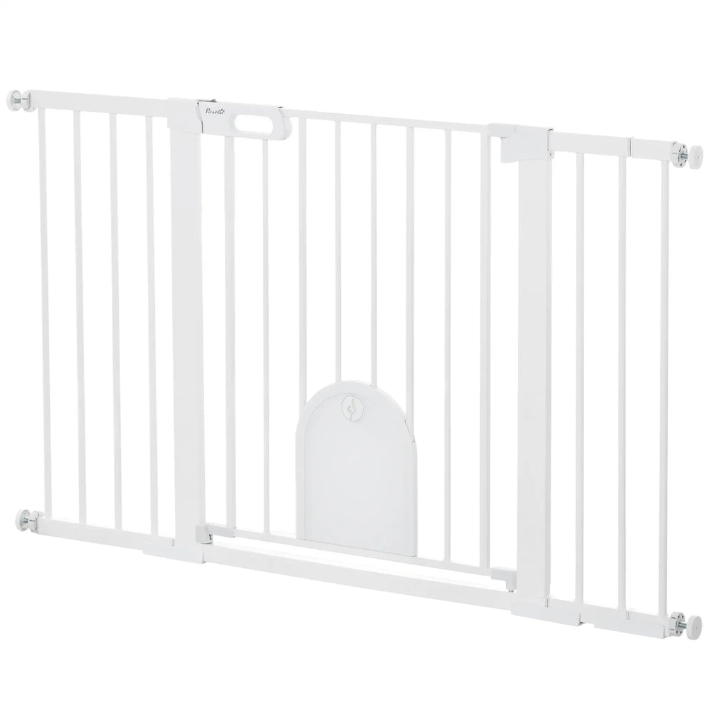 Extendable Dog Gate with Self-Closing Door, Metal and ABS, 75-131x76 cm, White - Borge' Group Limited