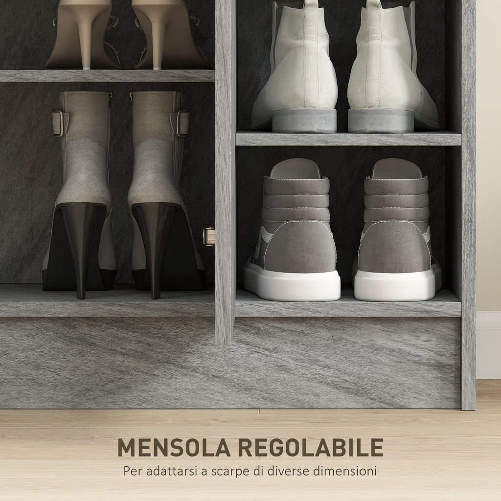 Modern Wooden Shoe Rack with 4 Open Shelves and 12-Pair Storage, 83x30x90 cm, Cement Grey