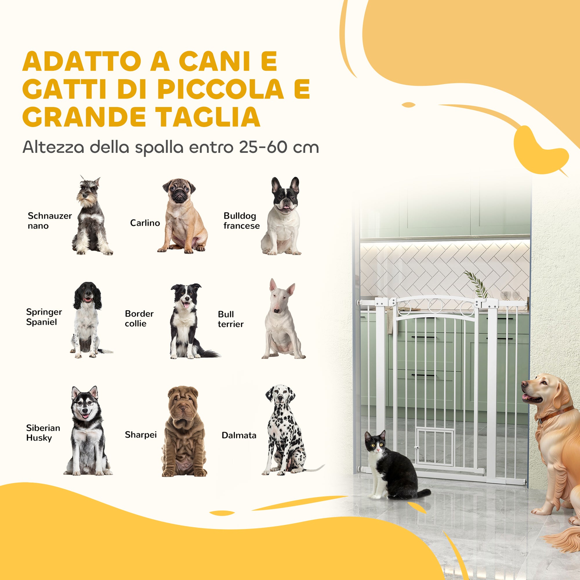 Adjustable Dog Gate 76-104 cm, 106 cm High Gate with 2 Extensions, White
