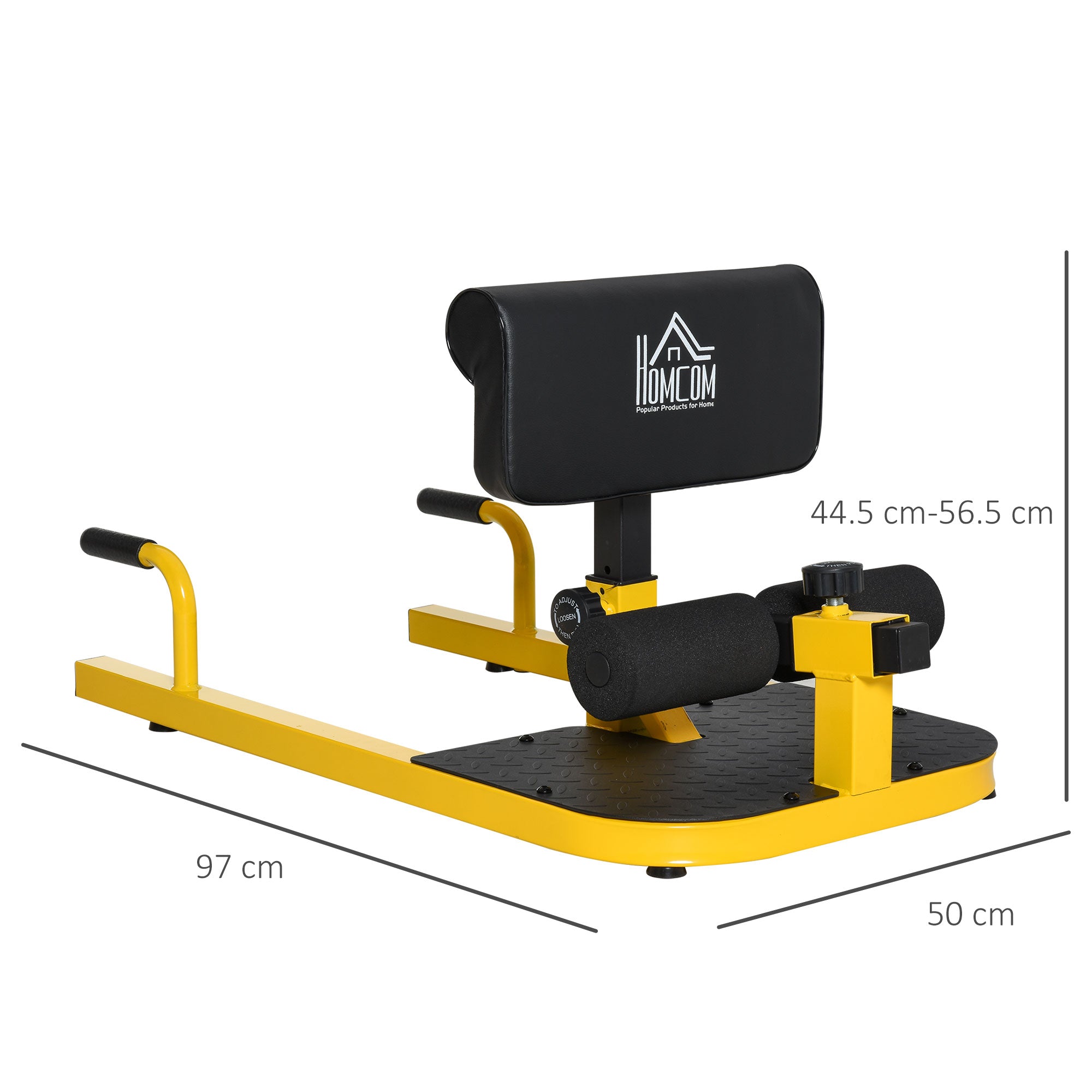 3 in 1 Adjustable Squat Machine with Non-Slip Feet, 50x97x44.5-56.5cm, Yellow