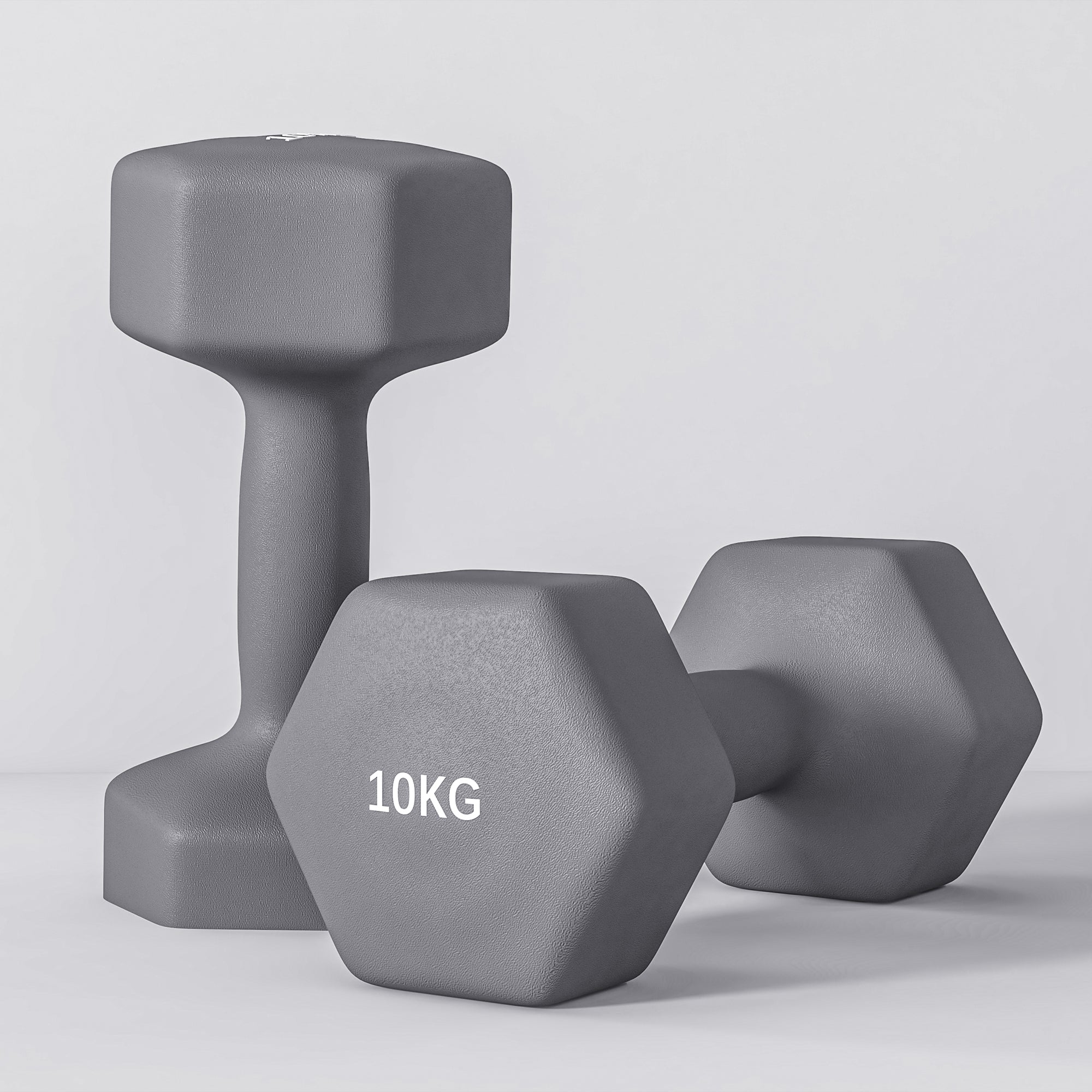 SPORTNOW Set of 2 Hexagonal Dumbbells weighing 2x10 kg in Metal and Plastic with Non-Slip Grip, 26x12x12 cm, Gray