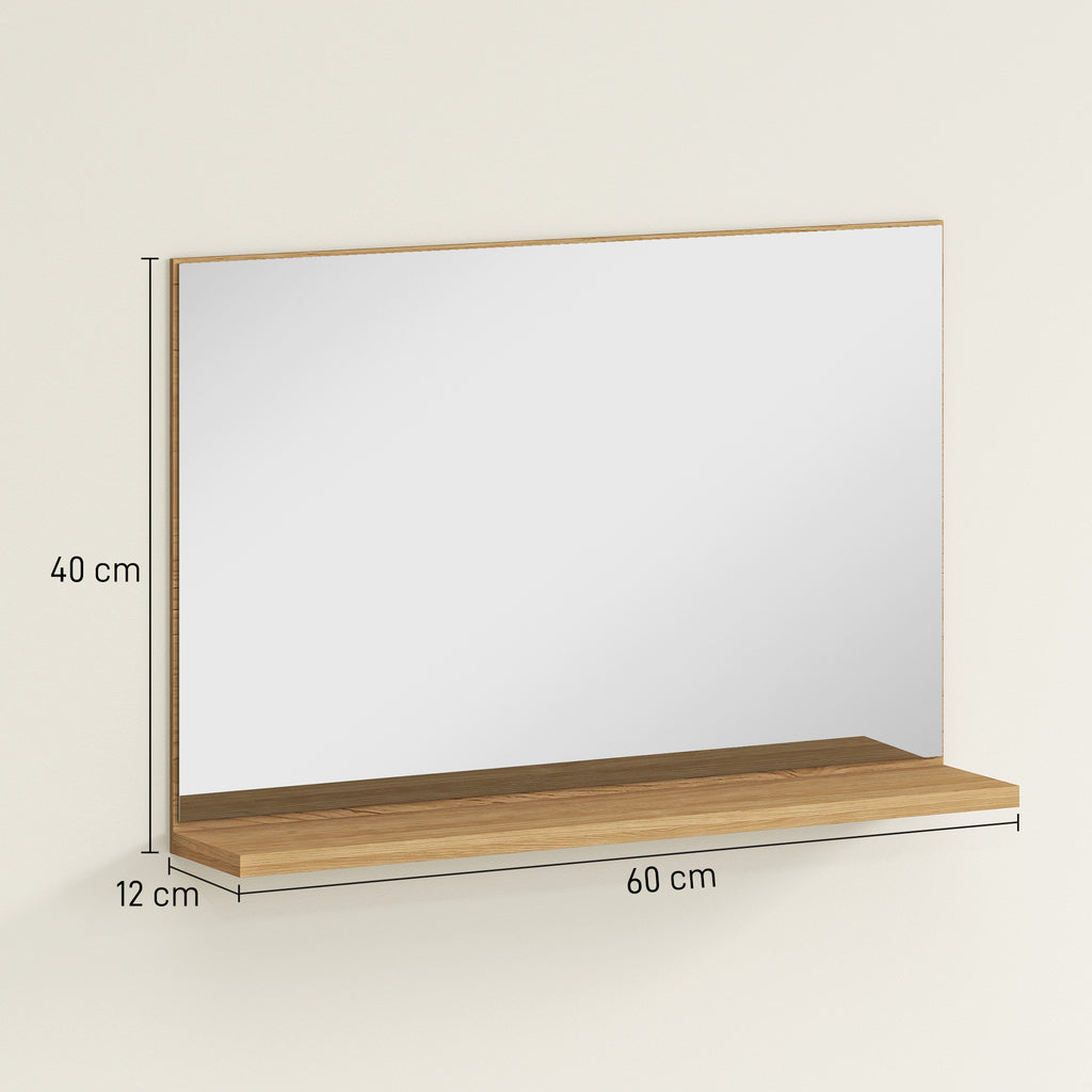 Wall Mounted Bathroom Mirror with Shelf, Modern and Multipurpose Design, 60x12x40 cm, Wood