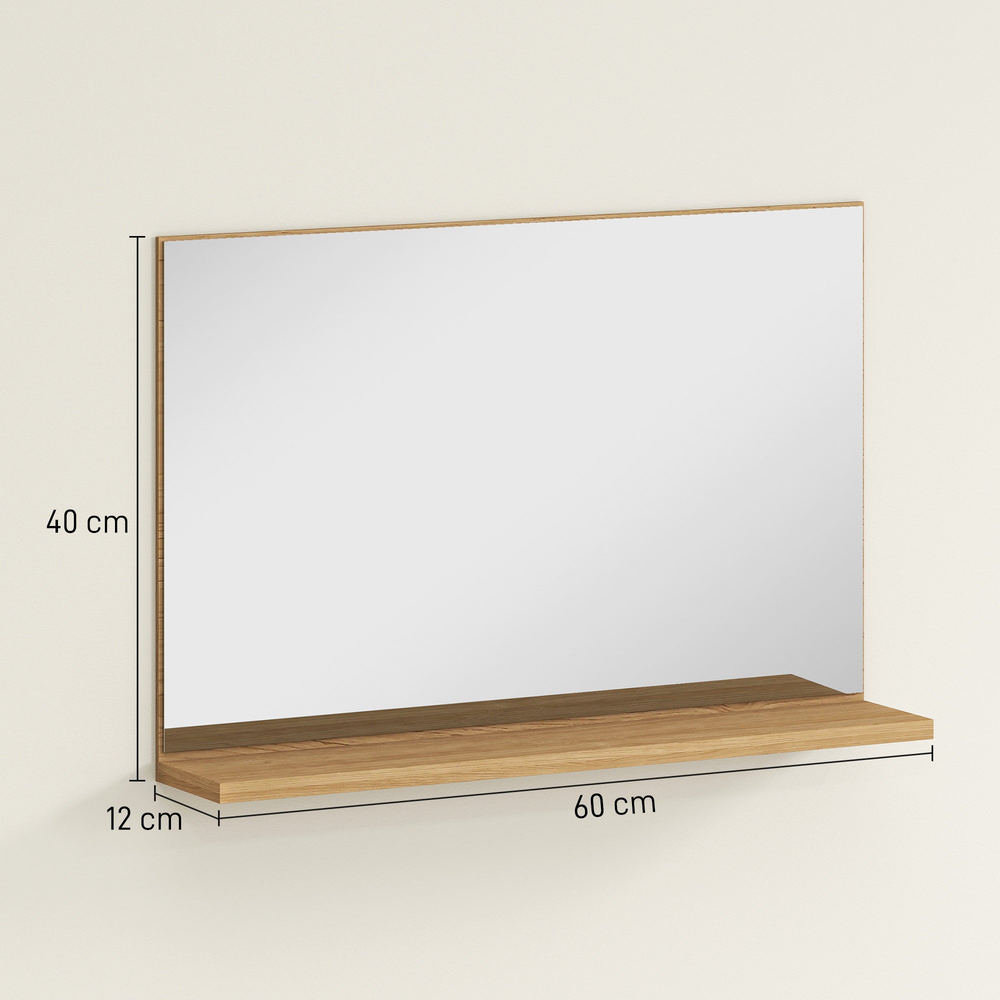 Wall Mounted Bathroom Mirror with Shelf, Modern and Multipurpose Design, 60x12x40 cm, Wood