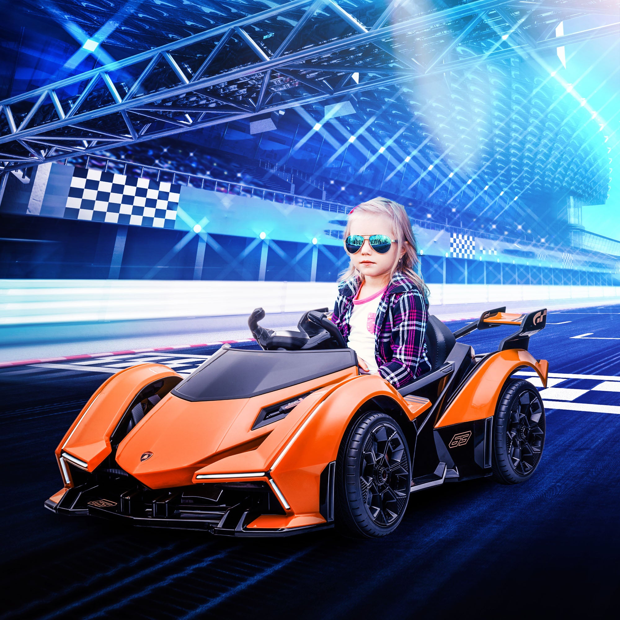 Homcom electric car for children Lamborghini with remote control, LED headlights and music, age 3+ years, orange - Borgè