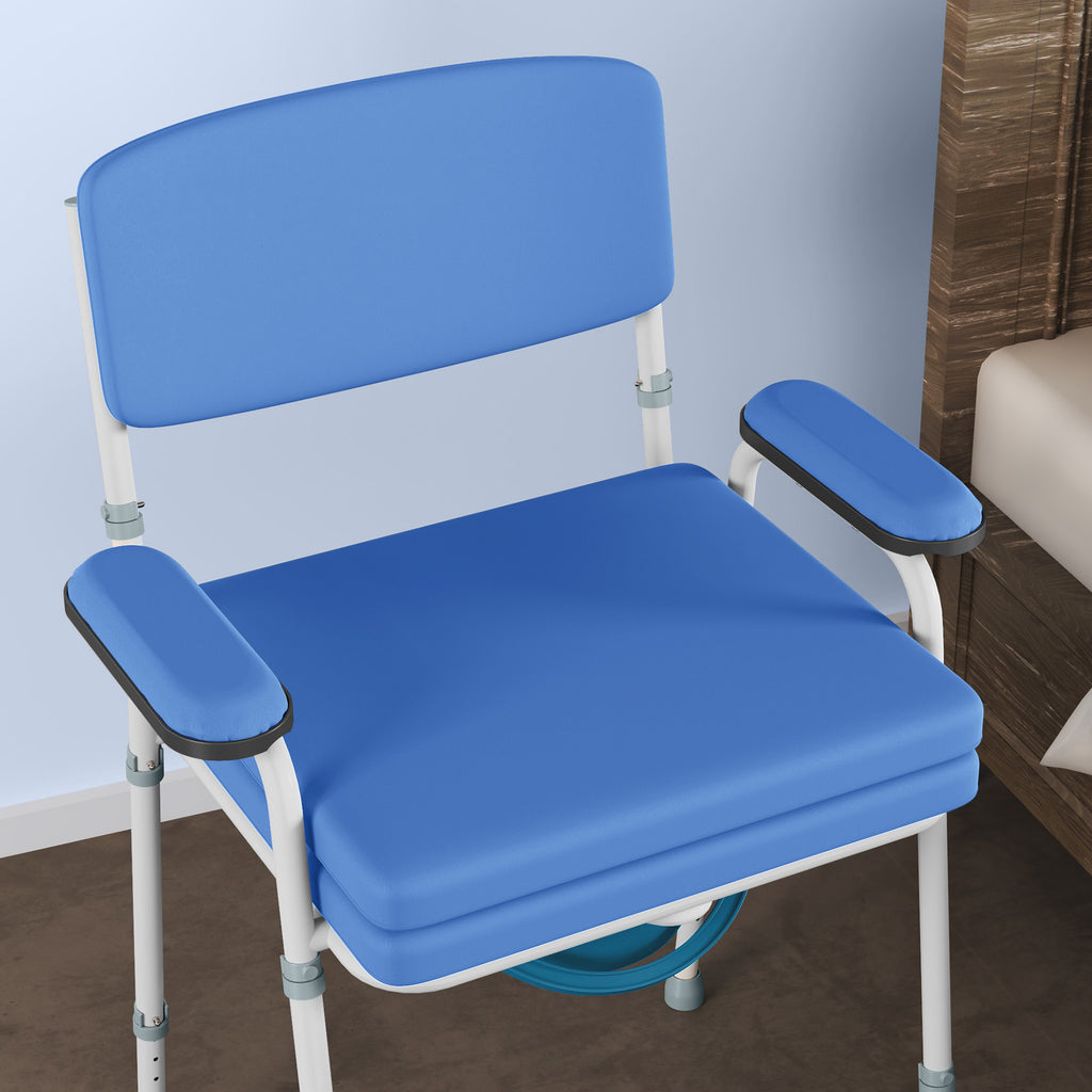 HOMCOM 5-in-1 Commode Chair for the Elderly and Disabled for Toilet and Shower, Adjustable Height and Removable Bucket, Light Blue