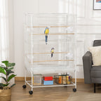 PawHut Indoor Bird Cage with Removable Tray, 4 Wheels and Perch, 78x52x132 cm, White