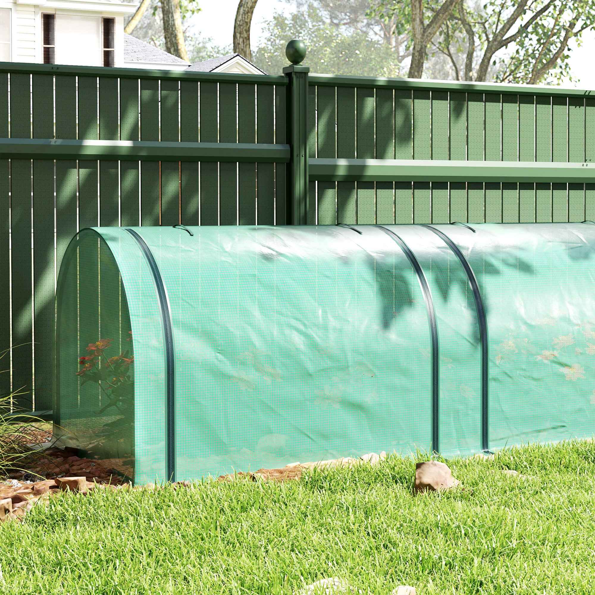 Outsunny Steel and PP Plastic Tunnel Greenhouse with Roll-Up Doors, 3x1x0.8 m, Green