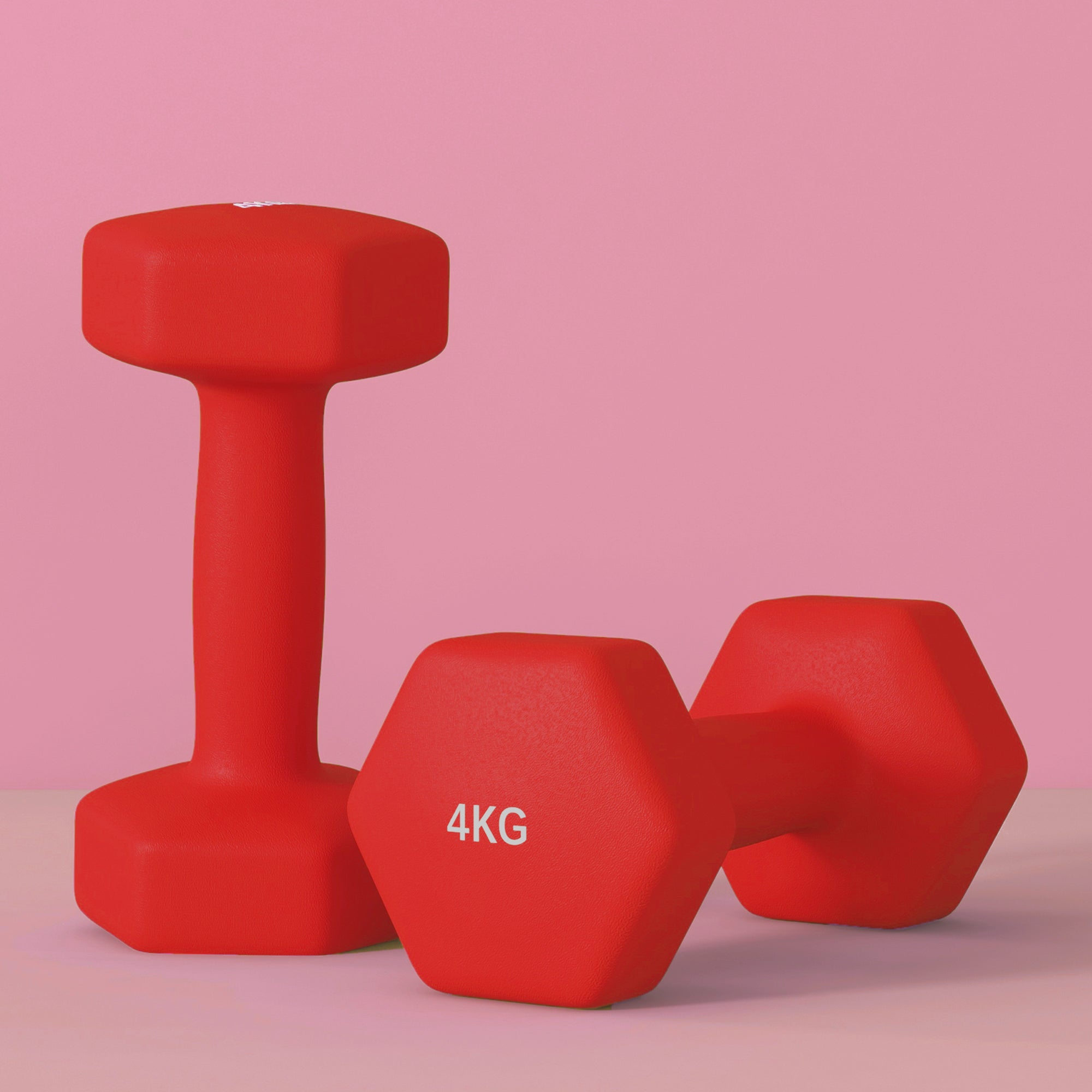 SPORTNOW Set of 2 Hexagonal Dumbbells weighing 2x4 kg in Metal and Plastic with Non-Slip Grip, 19x9x9 cm, Red