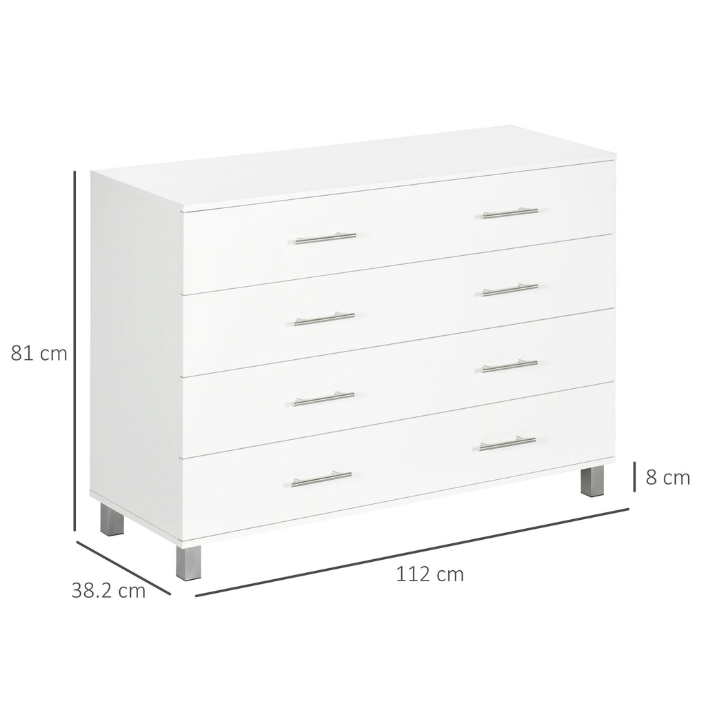 4 Drawer Wooden Bedroom Chest with Metal Handles, White