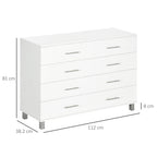 4 Drawer Wooden Bedroom Chest with Metal Handles, White