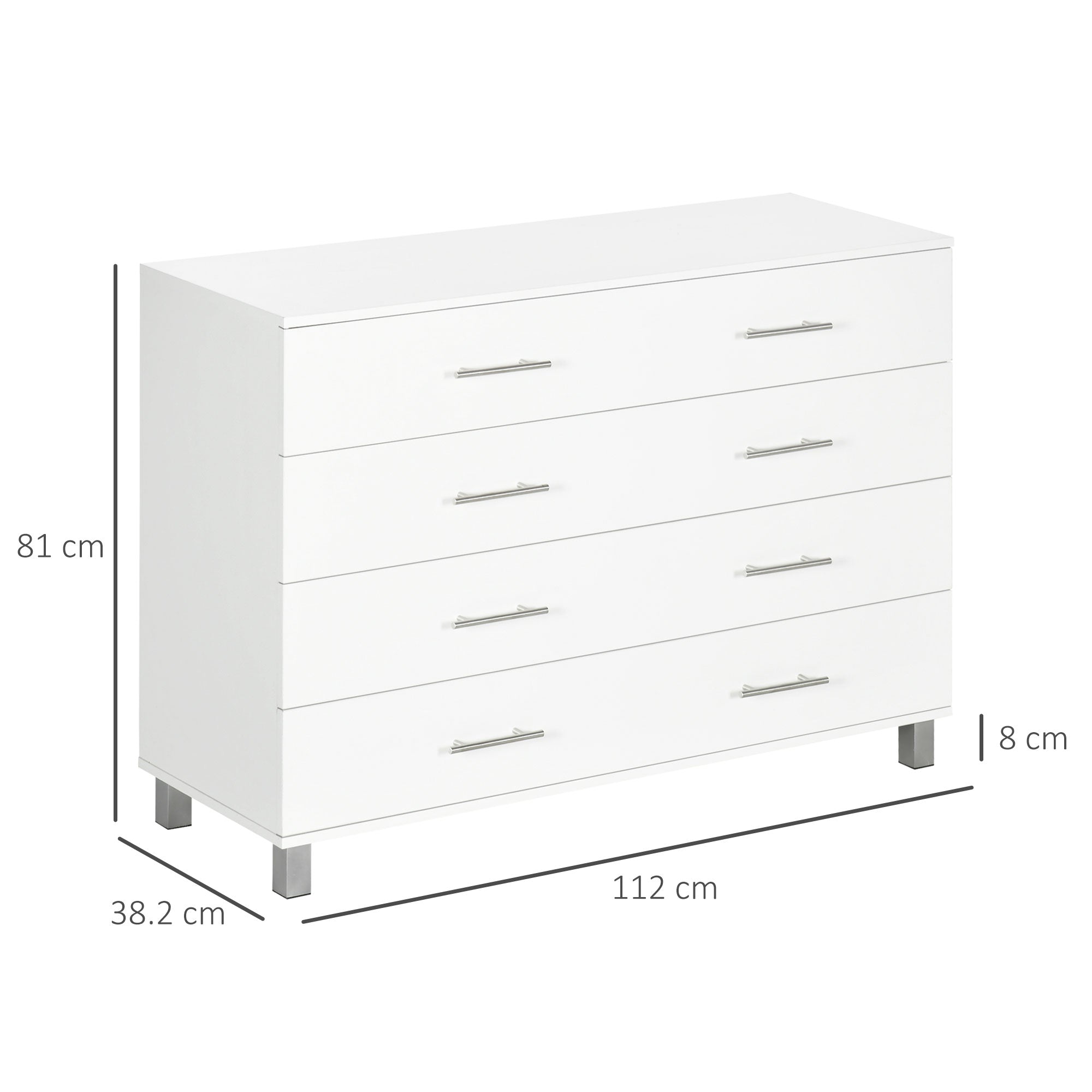 4 Drawer Wooden Bedroom Chest with Metal Handles, White